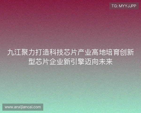 九江聚力打造科技芯片产业高地培育创新型芯片企业新引擎迈向未来